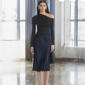 Aritzia Babaton Navy Midi Slip Skirt